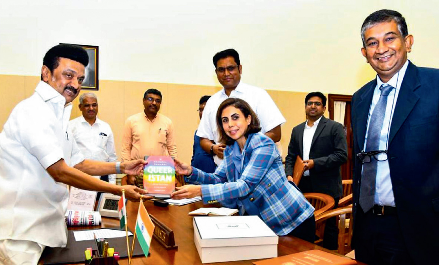 At the signing of the MoU with the Government of Tamil Nadu to build our lighthouse factory near Chennai, when I presented the Chief Minister of Tamil Nadu, MK Stalin, with a copy of the book ‘Queeristan’, authored by Parmesh Shahani, Head of the Godrej DEI Lab