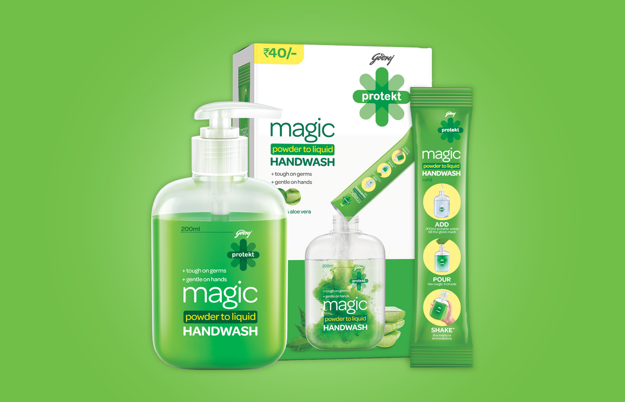 Magic powder-to-liquid handwash